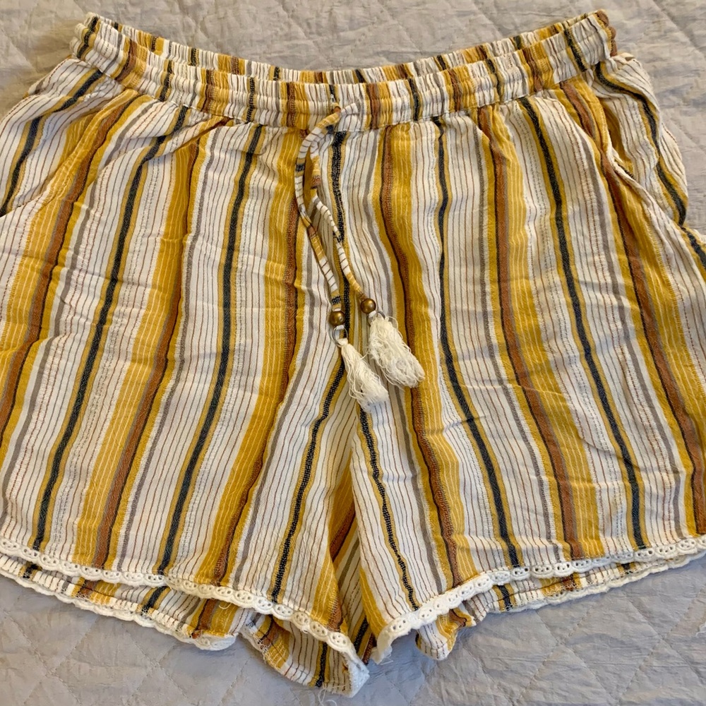Angie Striped Yellow and White Women's Shorts Large
